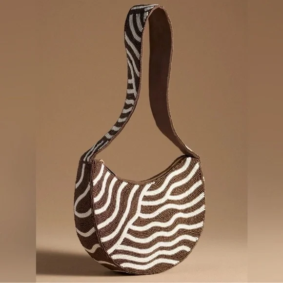 Anthropologie Crescent Beaded Shotkder Bag - Picture 3 of 14